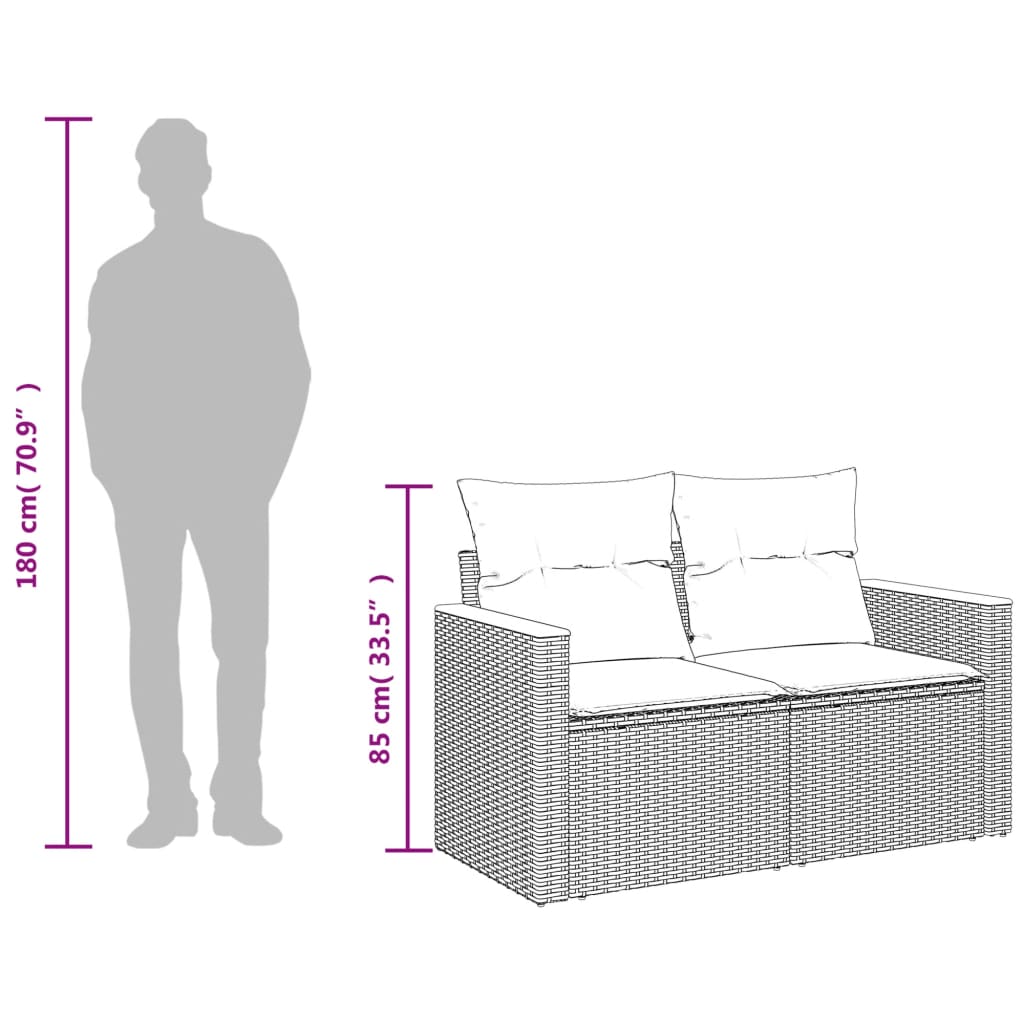 Gartensofa mit Kissen 2-Sitzer Grau Poly Rattan