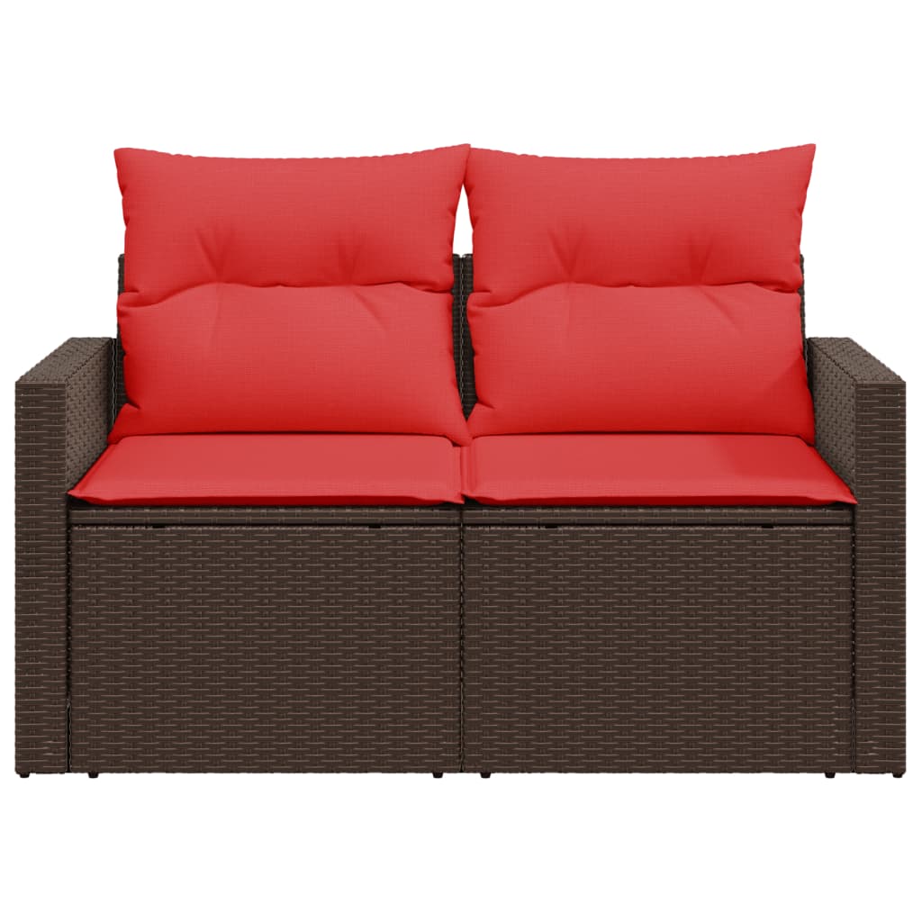 Gartensofa mit Kissen 2-Sitzer Braun Poly Rattan
