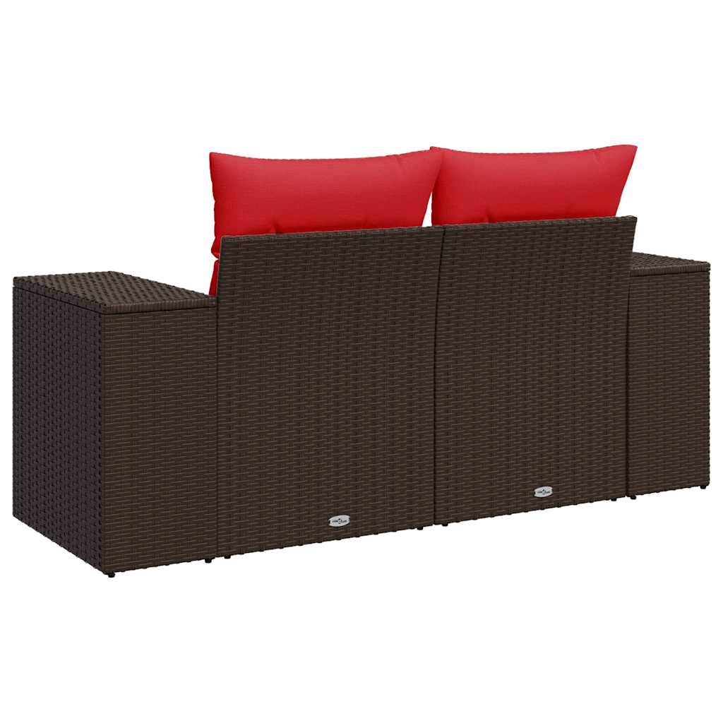 Gartensofa mit Kissen 2-Sitzer Braun Poly Rattan