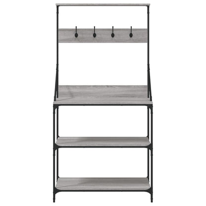 Bäckerregal mit Haken 4 Böden Grau Sonoma Holzwerkstoff
