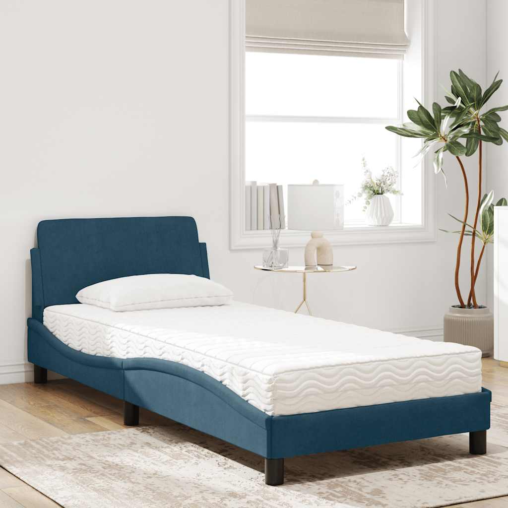 Bett mit Matratze "Dover" Blau 90x190 cm Samt