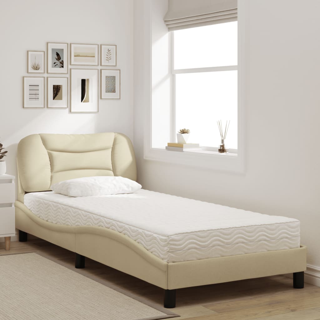 Bett mit Matratze "Hvar" Creme 90x190 cm Stoff