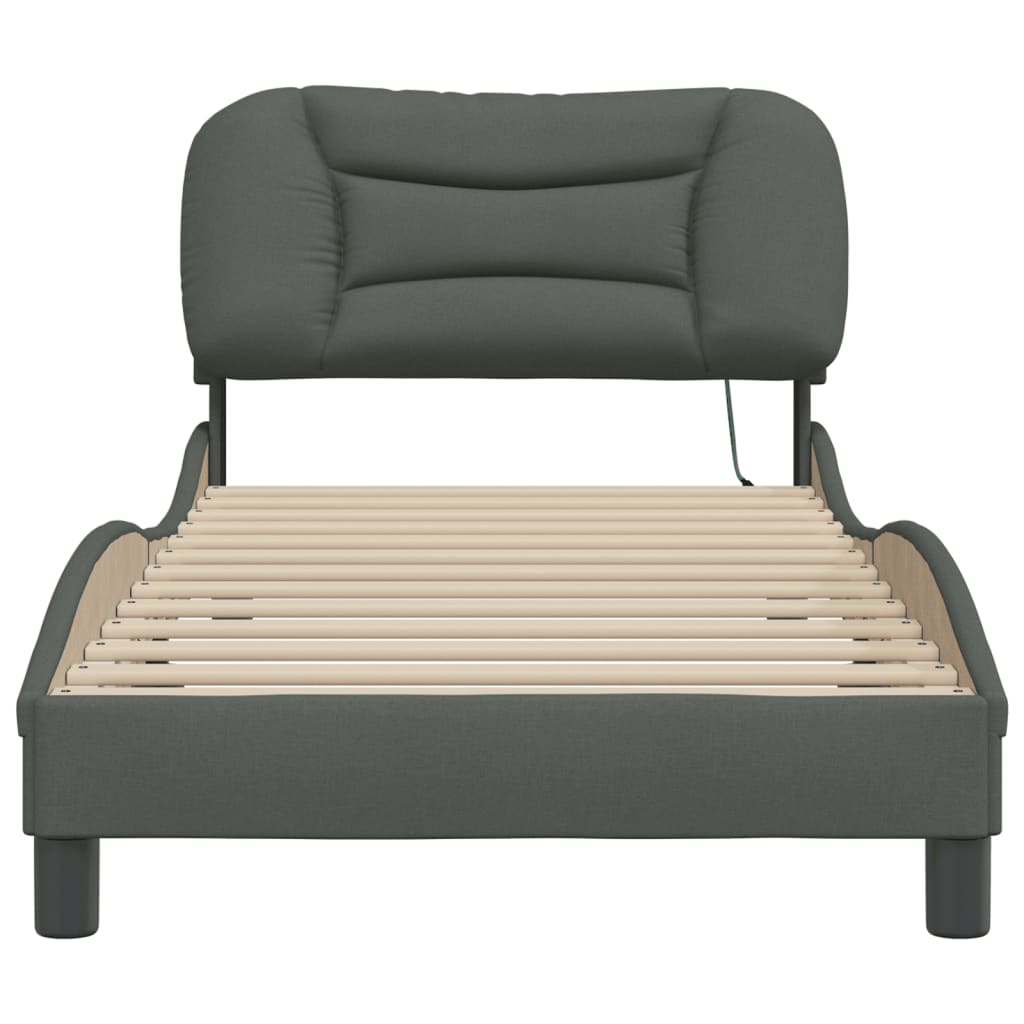 Bettgestell mit LED ohne Matratze "Hvar" Dunkelgrau 80x200 cm Stoff