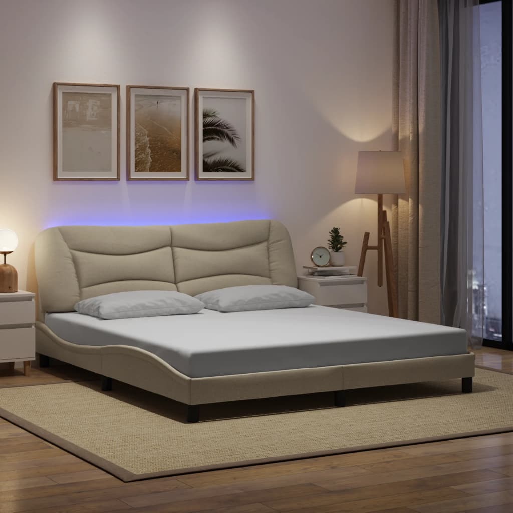 Bettgestell mit LED ohne Matratze "Hvar" Creme 180x200 cm Stoff