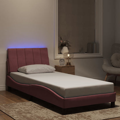 Bettgestell mit LED ohne Matratze "Hanko" Rosa 90x190 cm Samt