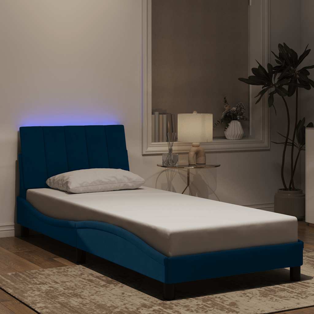 Bettgestell mit LED ohne Matratze "Hanko" Blau 90x200 cm Samt