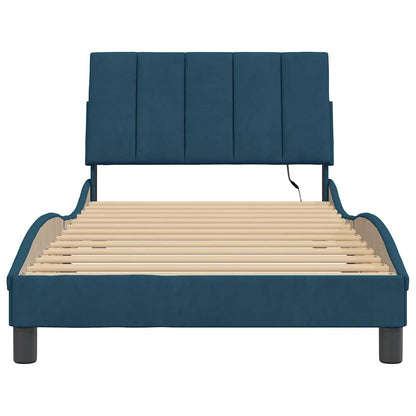 Bettgestell mit LED ohne Matratze "Hanko" Blau 100x200 cm Samt