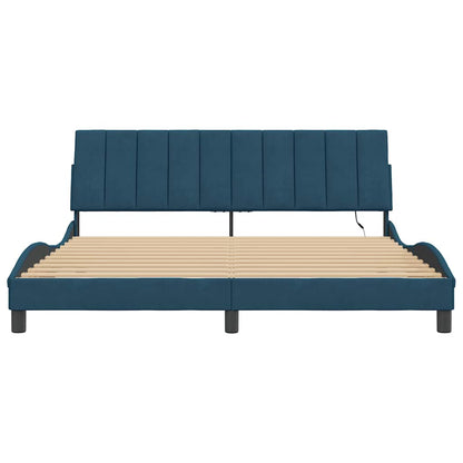 Bettgestell mit LED ohne Matratze "Hanko" Blau 180x200 cm Samt