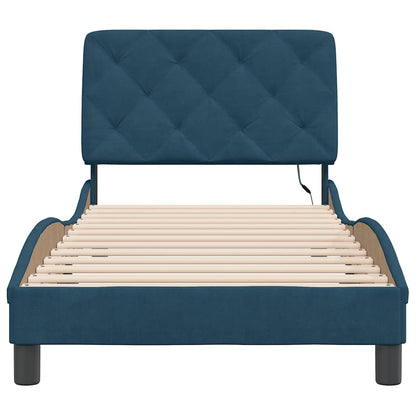 Bettgestell mit LED ohne Matratze Blau 90x190 cm Samt
