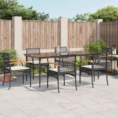 7-tlg. Garten-Essgruppe mit Kissen Schwarz Poly Rattan