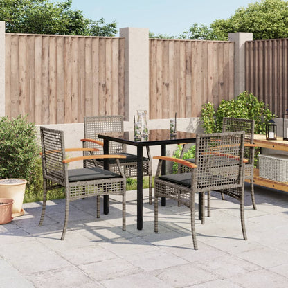 5-tlg. Garten-Essgruppe mit Kissen Grau Poly Rattan