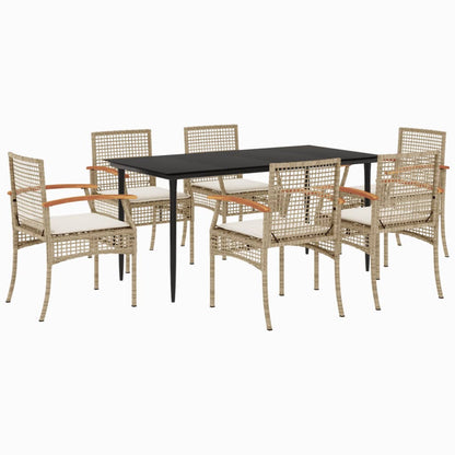 7-tlg. Garten-Essgruppe mit Kissen Beige Poly Rattan