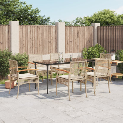 7-tlg. Garten-Essgruppe mit Kissen Beige Poly Rattan