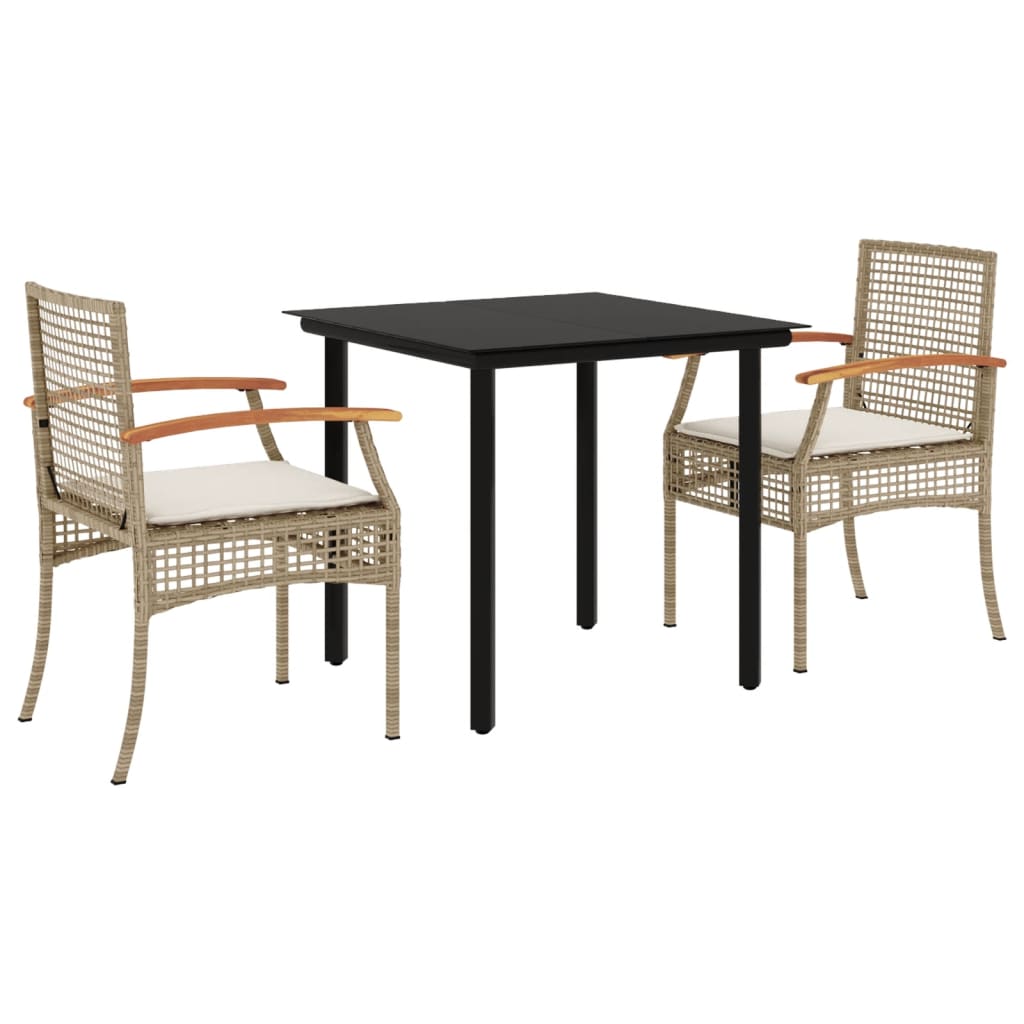 3-tlg. Garten-Essgruppe mit Kissen Beige Poly Rattan