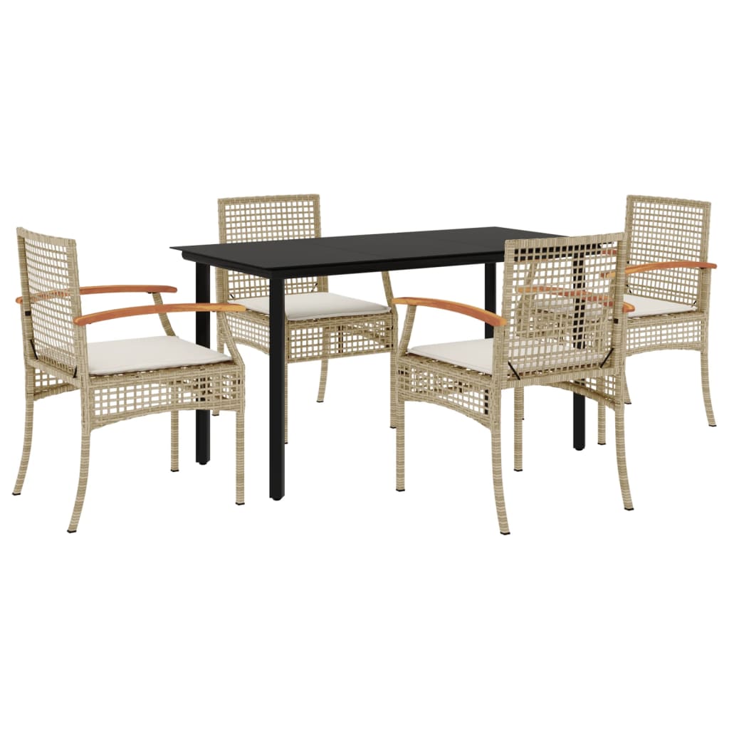 5-tlg. Garten-Essgruppe mit Kissen Beige Poly Rattan