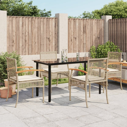 5-tlg. Garten-Essgruppe mit Kissen Beige Poly Rattan