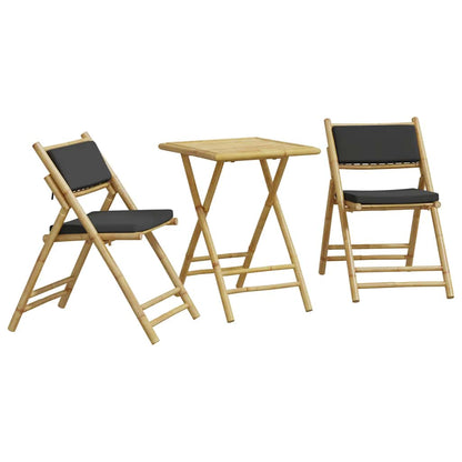 3-tlg. Bistro-Set Klappbar mit Dunkelgrauen Kissen Bambus