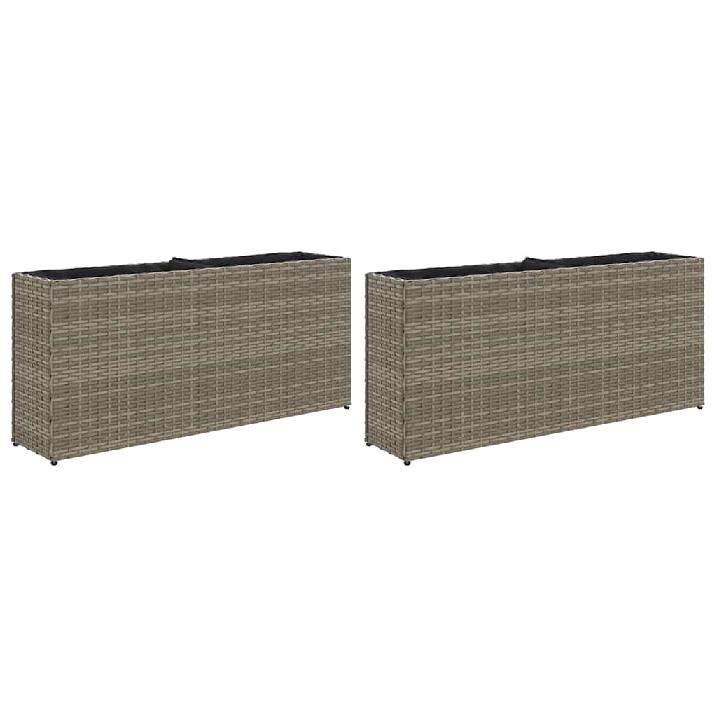 Pflanzkübel mit 2 Töpfen 2 Stk. Grau 90x20x40 cm Poly Rattan