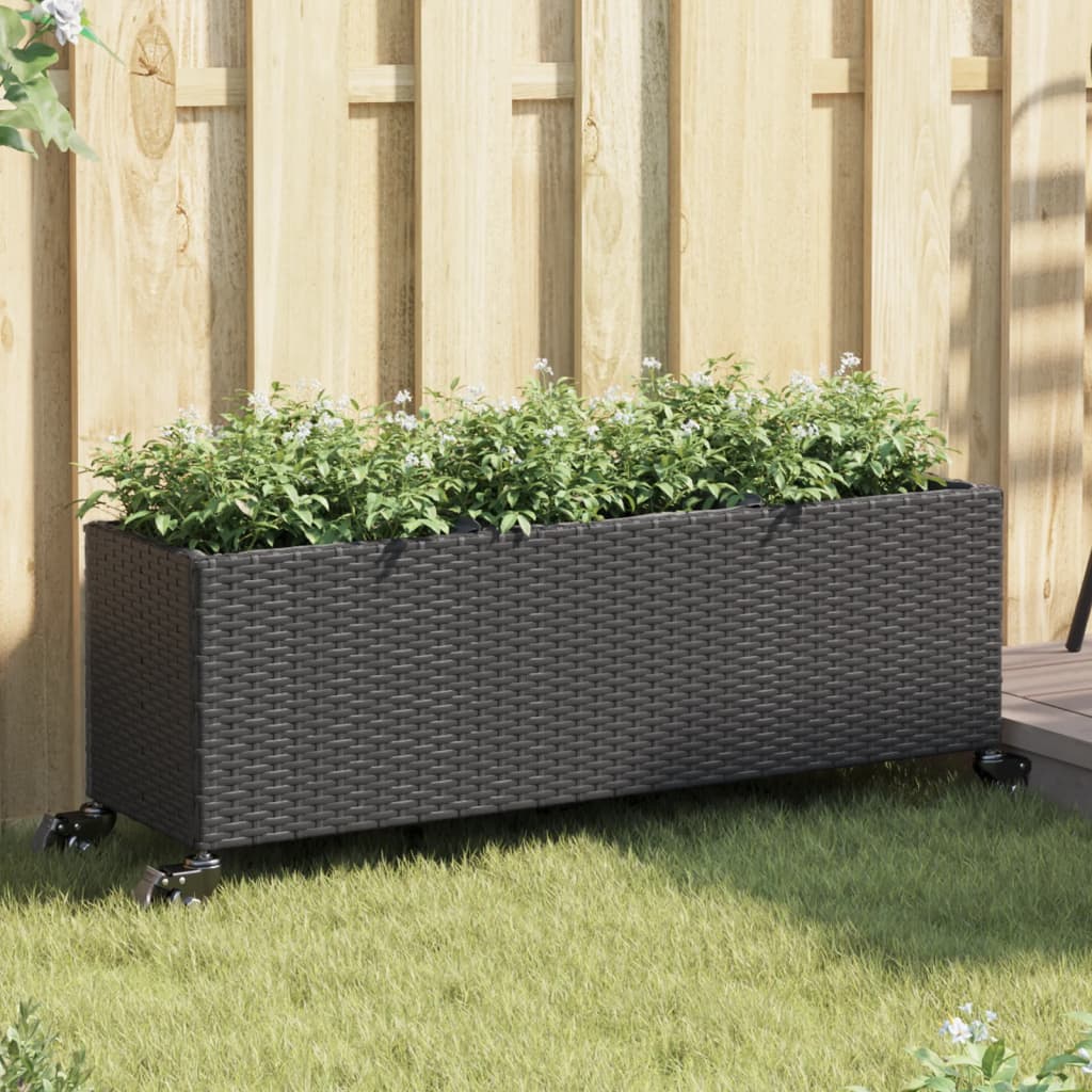 Pflanzkübel mit Rollen 2 Stk. Schwarz 107x32x38 cm Poly Rattan