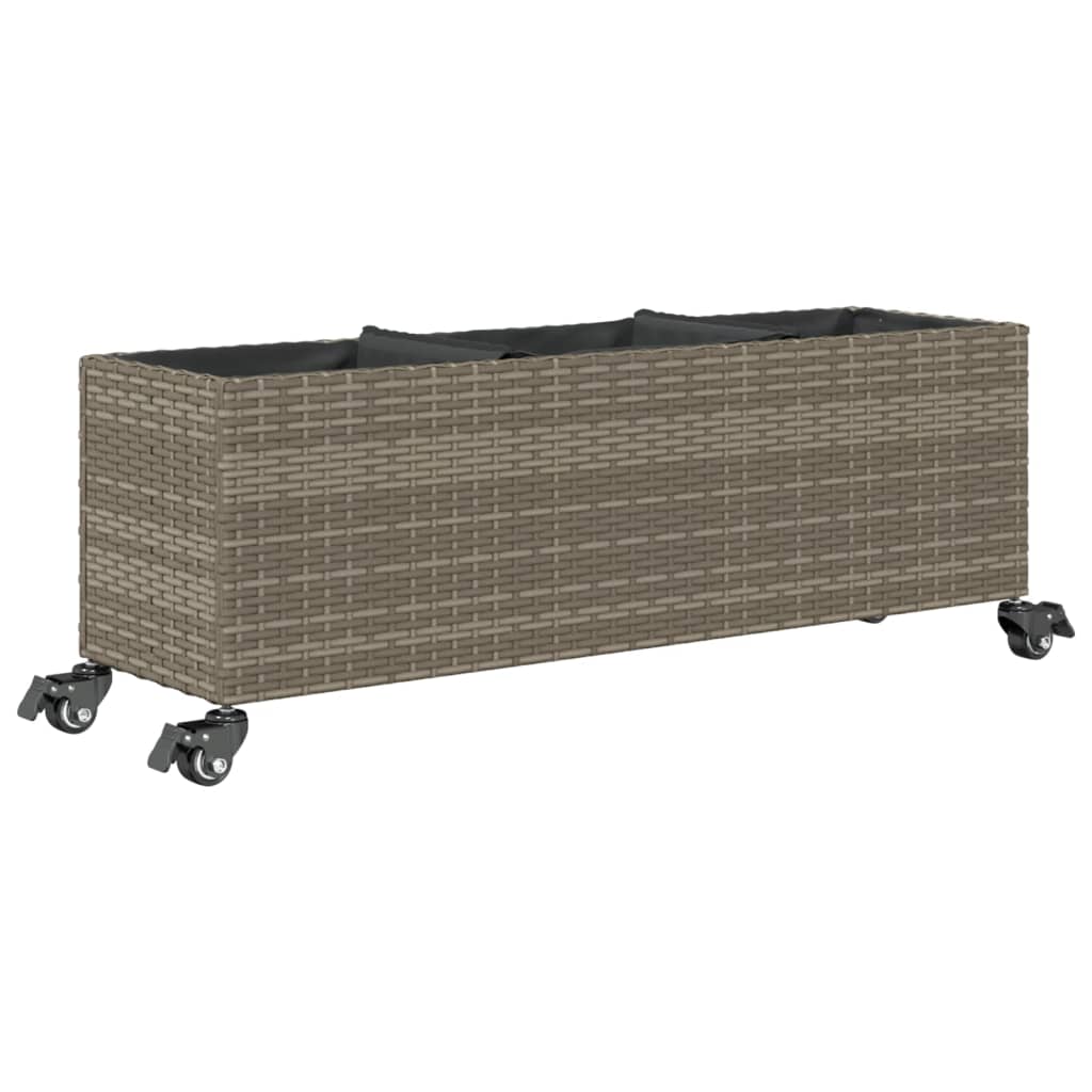 Pflanzkübel mit Rollen 2 Stk. Grau 107x32x38 cm Poly Rattan