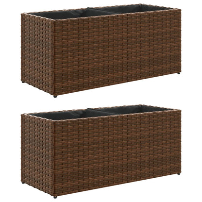 Pflanzkübel mit 2 Töpfen 2 Stk. Braun 72x30x32 cm Poly Rattan
