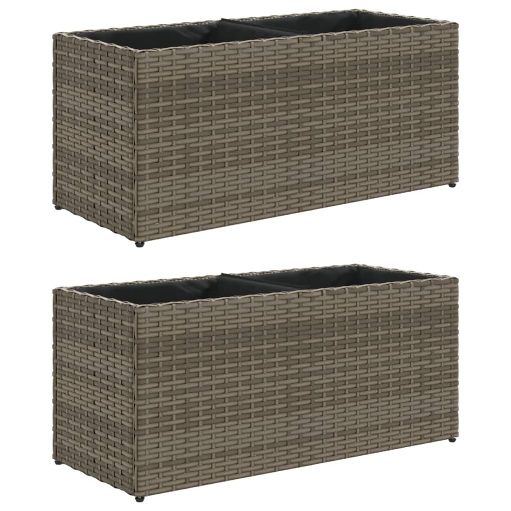 Pflanzkübel mit 2 Töpfen 2 Stk. Grau 72x30x32 cm Poly Rattan