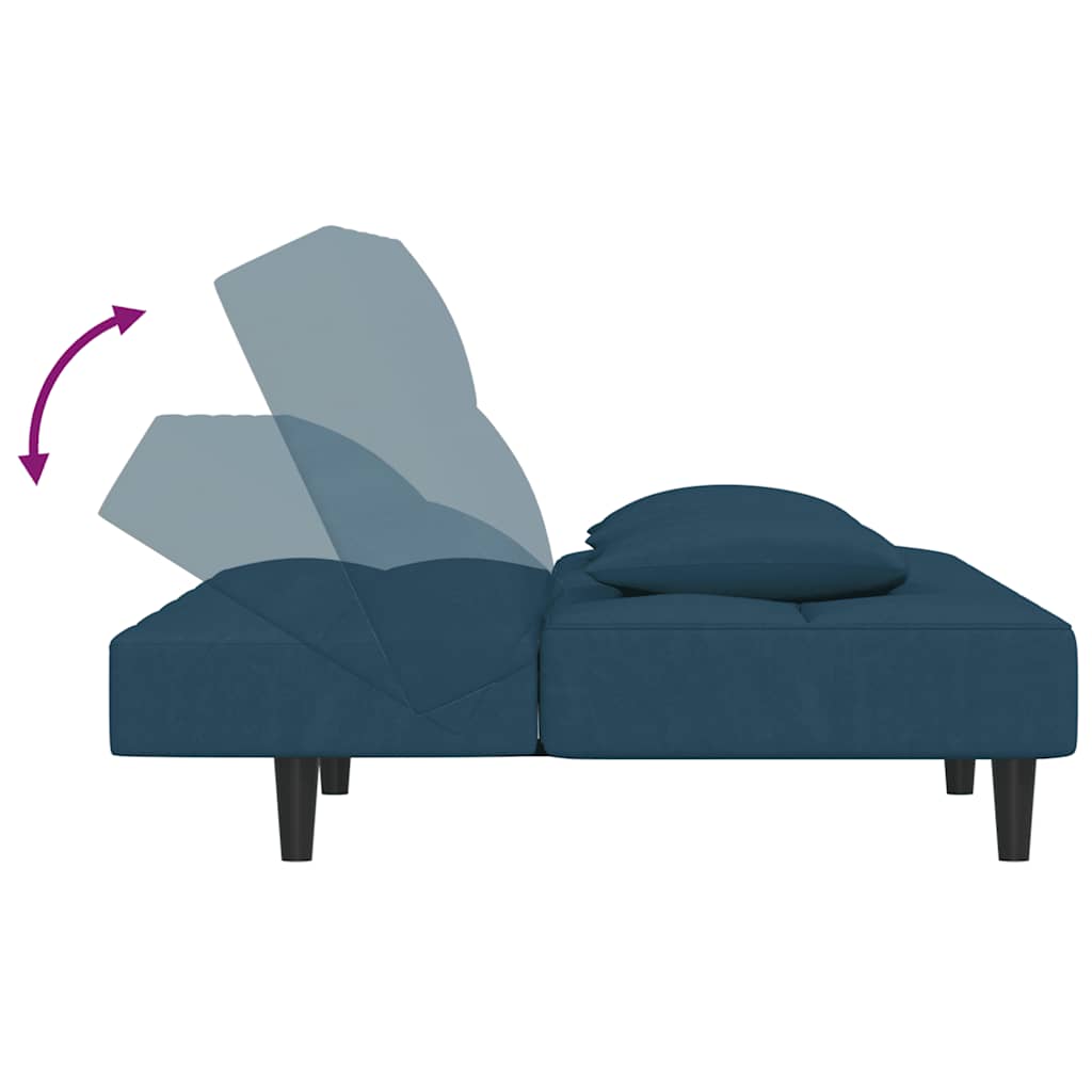 Schlafsofa 2-Sitzer mit 2 Kissen Blau Samt