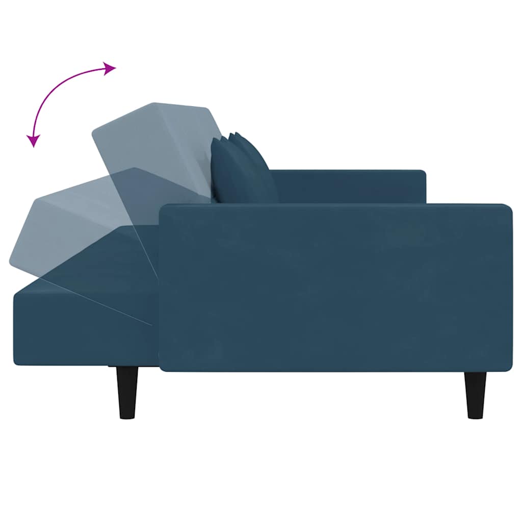 Schlafsofa 2-Sitzer mit 2 Kissen Blau Samt
