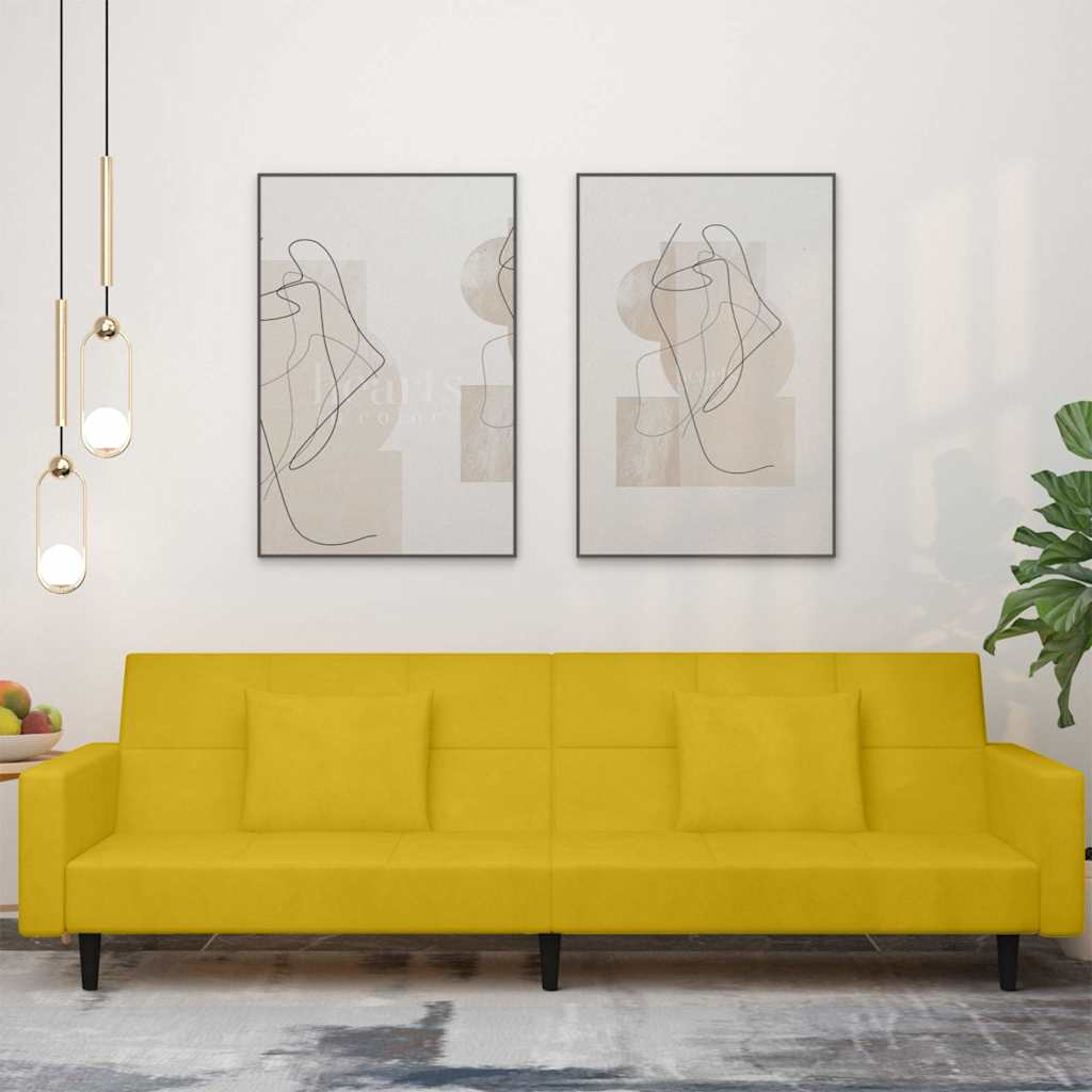 Schlafsofa 2-Sitzer mit 2 Kissen Gelb Samt