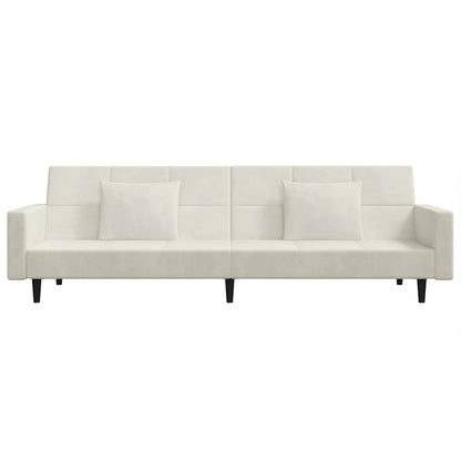 Schlafsofa 2-Sitzer mit 2 Kissen Creme Samt