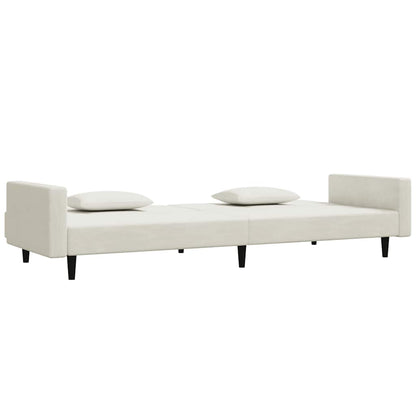 Schlafsofa 2-Sitzer mit 2 Kissen Creme Samt