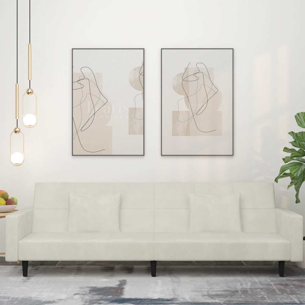 Schlafsofa 2-Sitzer mit 2 Kissen Creme Samt