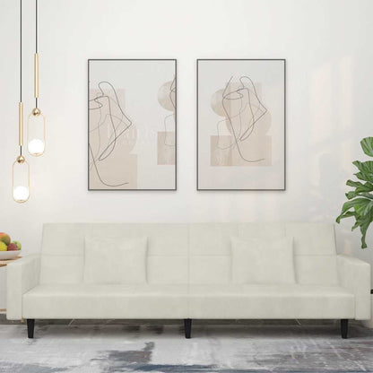 Schlafsofa 2-Sitzer mit 2 Kissen Creme Samt