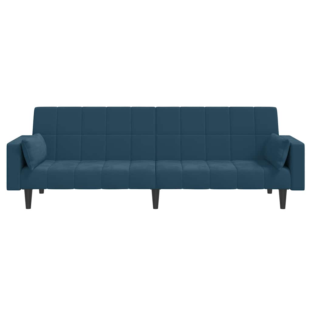 Schlafsofa 2-Sitzer mit 2 Kissen Blau Samt