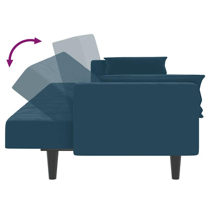 Schlafsofa 2-Sitzer mit 2 Kissen Blau Samt