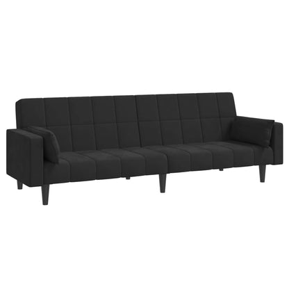 Schlafsofa 2-Sitzer mit 2 Kissen Schwarz Samt