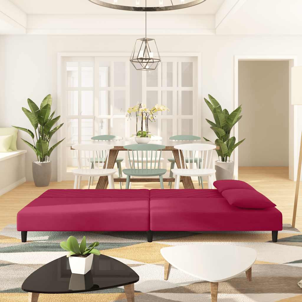 Schlafsofa 2-Sitzer mit 2 Kissen Weinrot Samt