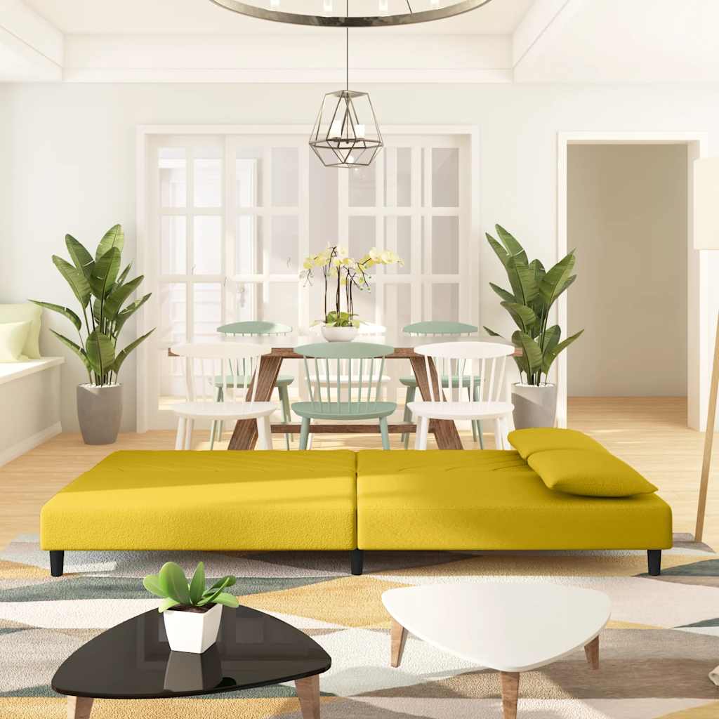 Schlafsofa 2-Sitzer mit 2 Kissen Gelb Samt