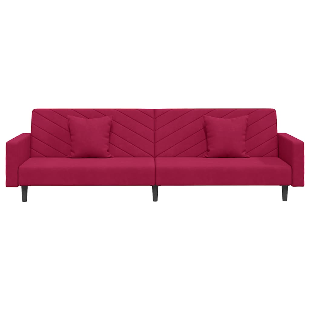 Schlafsofa 2-Sitzer mit 2 Kissen Weinrot Samt