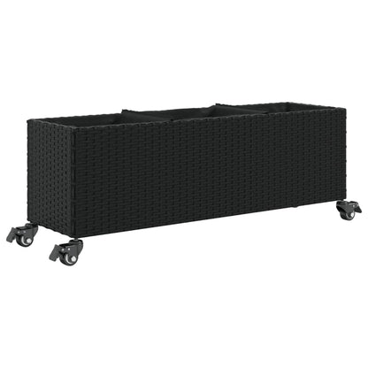 Hochbeet mit Rollen & 3 Fächern Schwarz 107x32x38cm Poly Rattan