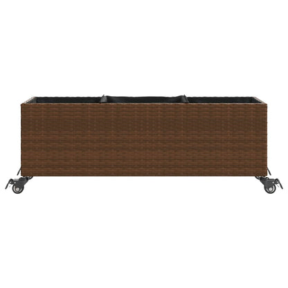 Pflanzkübel mit Rollen 3 Töpfe Braun 107x32x38 cm Poly-Rattan