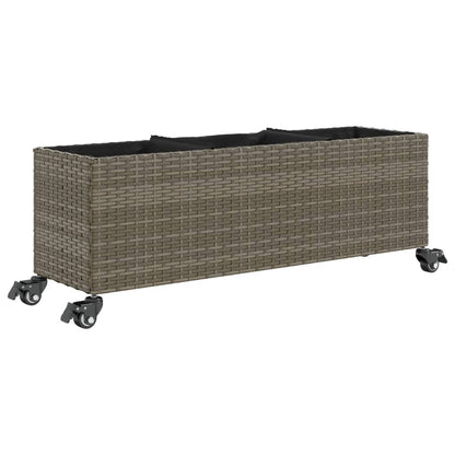 Pflanzkübel mit Rollen 3 Töpfe Grau 107x32x38 cm Poly-Rattan