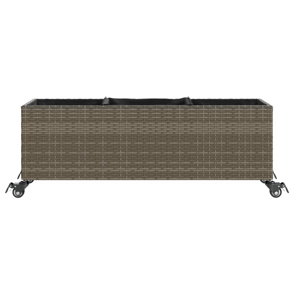 Pflanzkübel mit Rollen 3 Töpfe Grau 107x32x38 cm Poly-Rattan