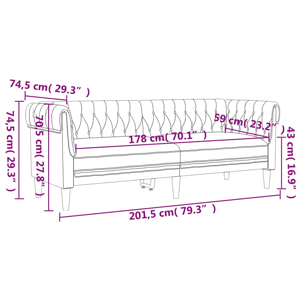 Chesterfield-Sofa 3-Sitzer Hellgrau Stoff