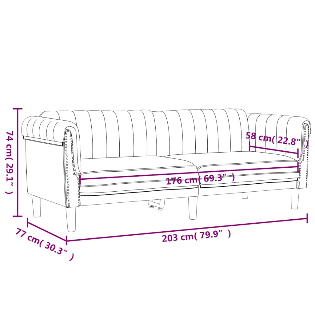 Sofa 3-Sitzer Creme Samt