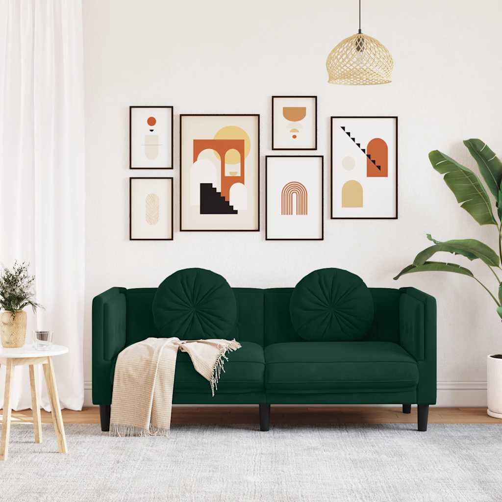 Sofa mit Kissen 2-Sitzer Dunkelgrün Samt