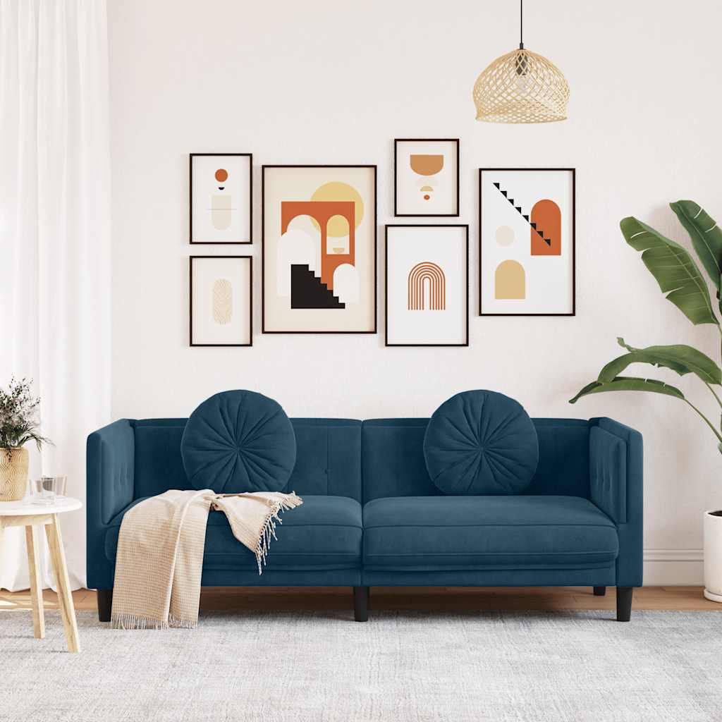 Sofa mit Kissen 3-Sitzer Blau Samt