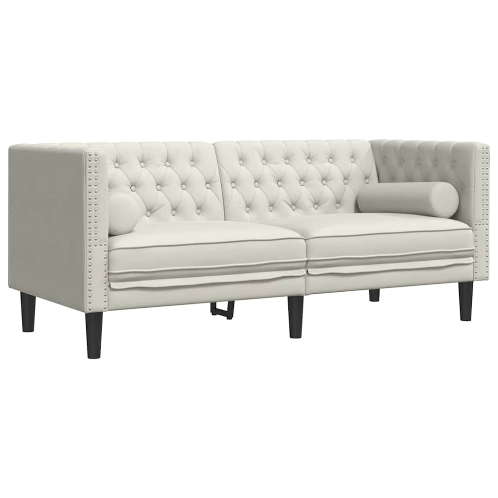 Chesterfield-Sofa mit Nackenrollen 2-Sitzer Creme Samt