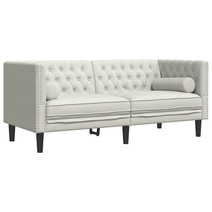 Chesterfield-Sofa mit Nackenrollen 2-Sitzer Creme Samt
