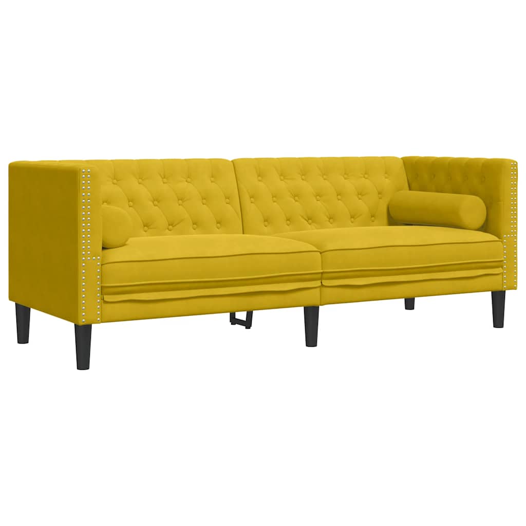 Chesterfield-Sofa mit Nackenrollen 3-Sitzer Gelb Samt